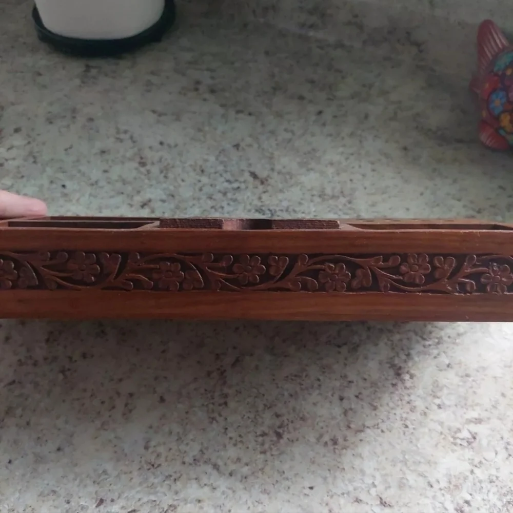 Wooden Ornate Handcarved Home Office/Room Storage Box Florals